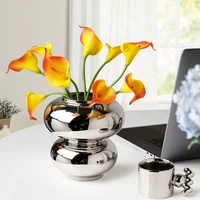 luxury donut shape vase round silver plated ceramic flower ware living room tabletop resin plant pot household decoration
