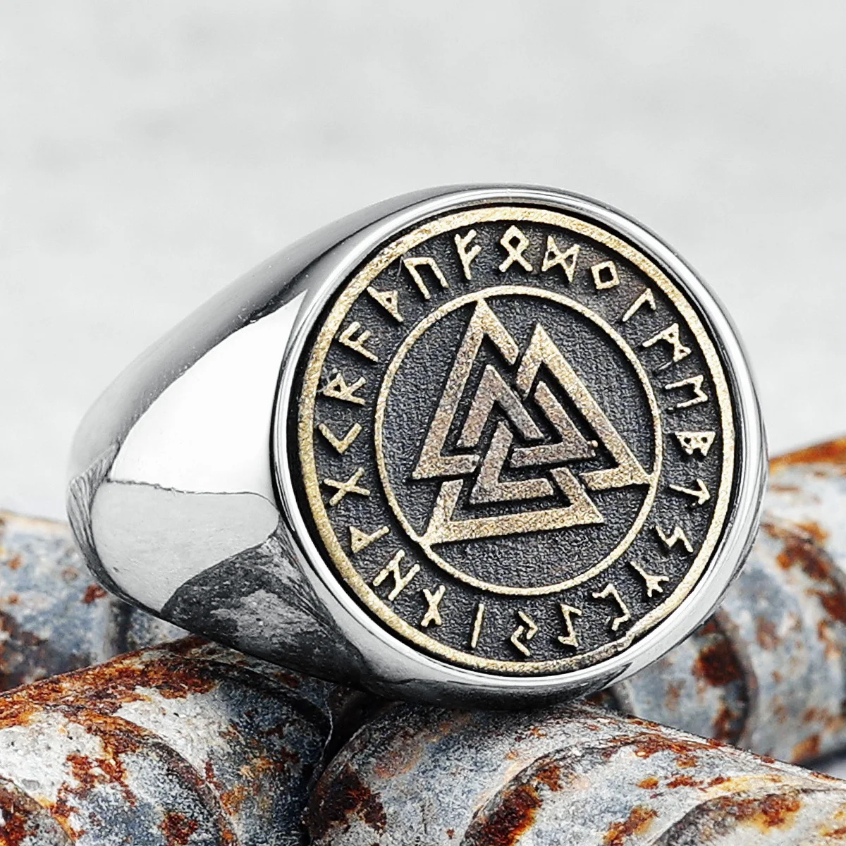 

Nordic Viking Ring Odin Triangle Totem 316L Stainless Steel Mens Rings Rock Punk for Male Boyfriend Biker Jewelry Best Gift