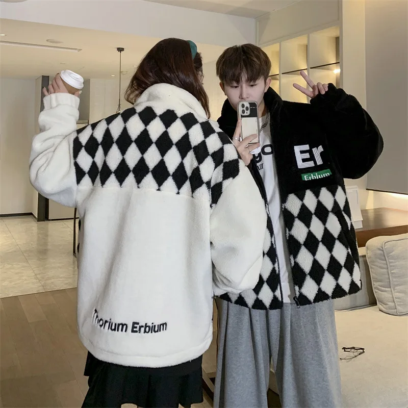 Lovers thickened granular cashmere coat 2022 new lamb wool winter coat port fashion trend men and women's warm cotton clothing