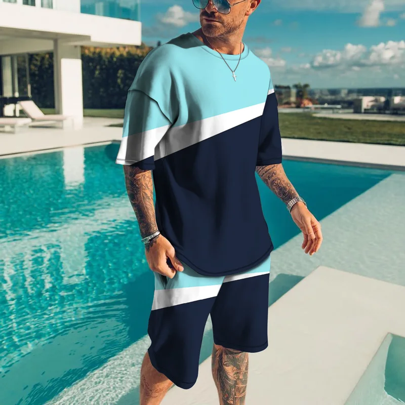 Summer New Fashion Tracksuit Set Men Casual T-shirt 3D  Print Trend Men's Crewneck  Sports Short Sleeve Male Jogger Outfits