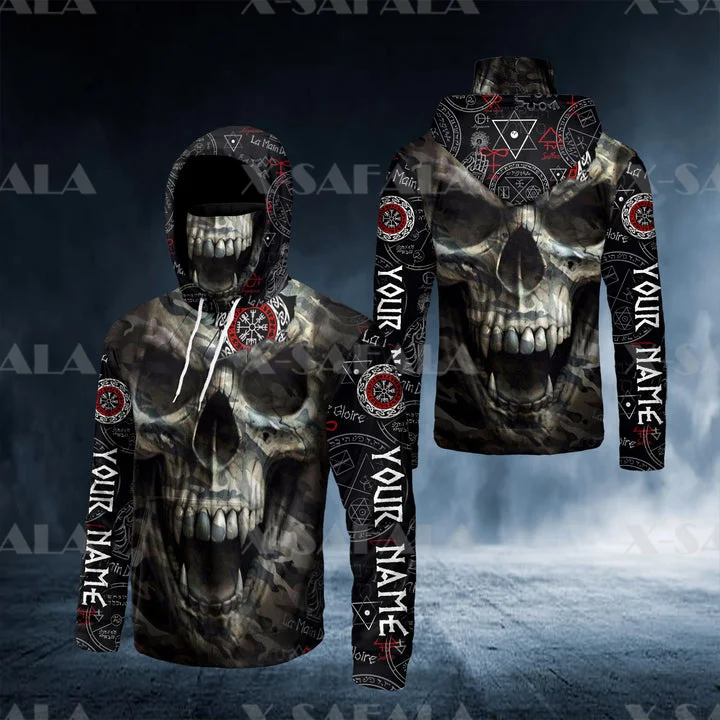 

Dark Gold Vampire Skull Viking Compass Camo 3D Print Face Mask Neck Warm Hoodies Zipper Man Unisex Harajuku Outwear Pullover-2