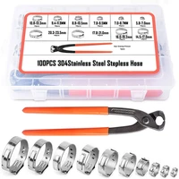 100pcs hose clamps stainless steel single ear stepless hose clamp pincers kit pliers water gas pipe manual tool box 5 8 23 5mm