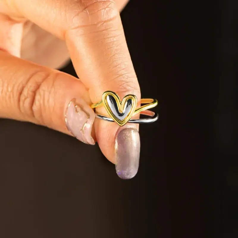 

Cute Fashion Rabbit Ears Love Silver Ring Adjustable Two Color Jewelry Gift