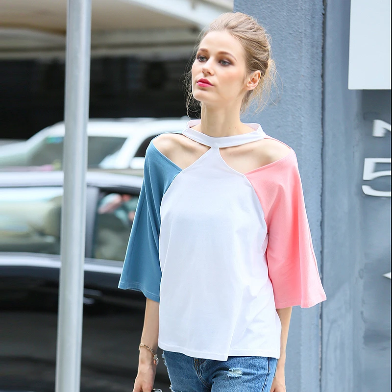 

Tops T Shirt Women Short Sleeve Blue Tshirt fuchsia