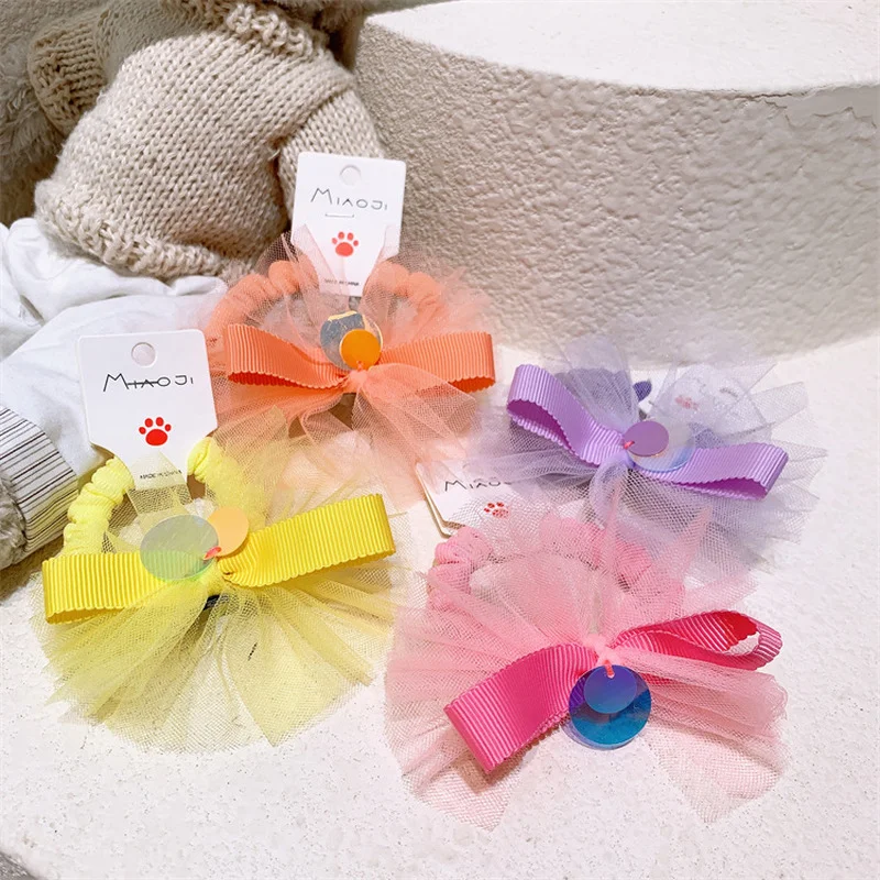 

Детская резинка для волос с цветным сетчатым бантом, модный головной убор в Корейском стиле для милых принцесс, аксессуар для хвоста