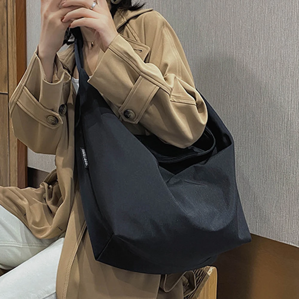 

Casual Large Capacity Canvas Hobo Women Shoulder Bag Solid Color Big Shopper Bags Women Bag Simple Crossbody Bags for Women 2021