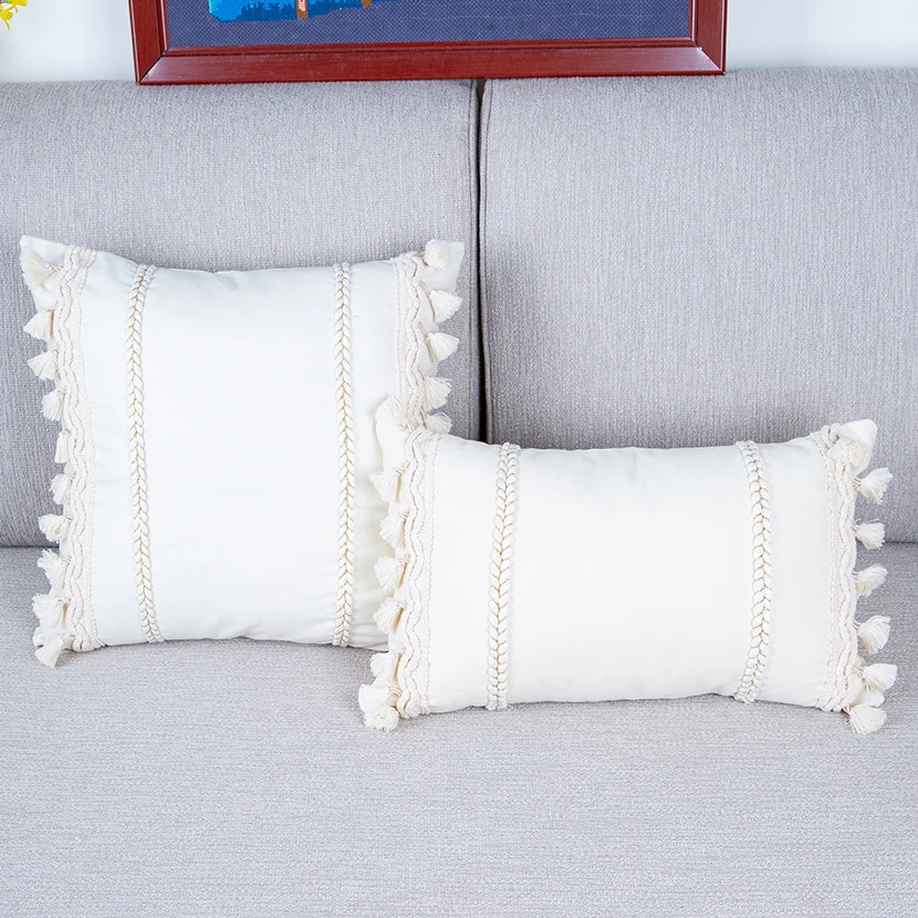 Tassel Design Cotton Cushion Cover 30x50 45x45cm Decorative 
