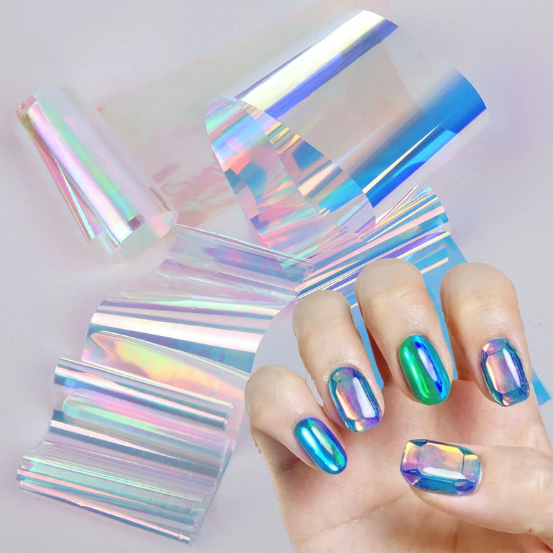 

4*50cm/Roll Aurora Glass Nails Art Laser Ice Cellophane for Nails Broken Design Transfer Paper Nail Stickers Decoration Tools