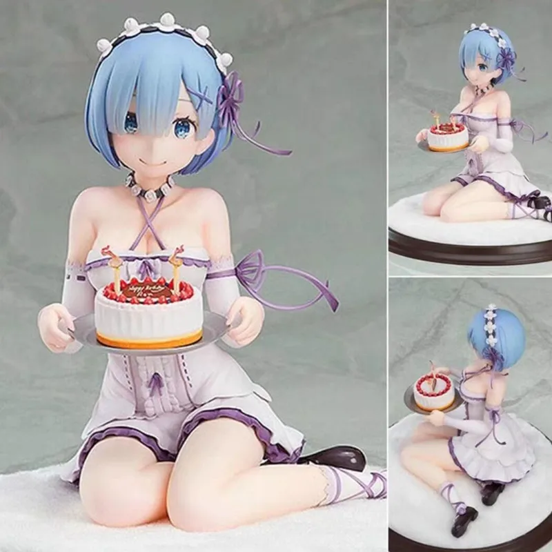 

Re:Life In A Different World From Zero Anime Rem Ver Sitting Posture Dress Headband Scene Base Birthday Cake PVC Collective Toy