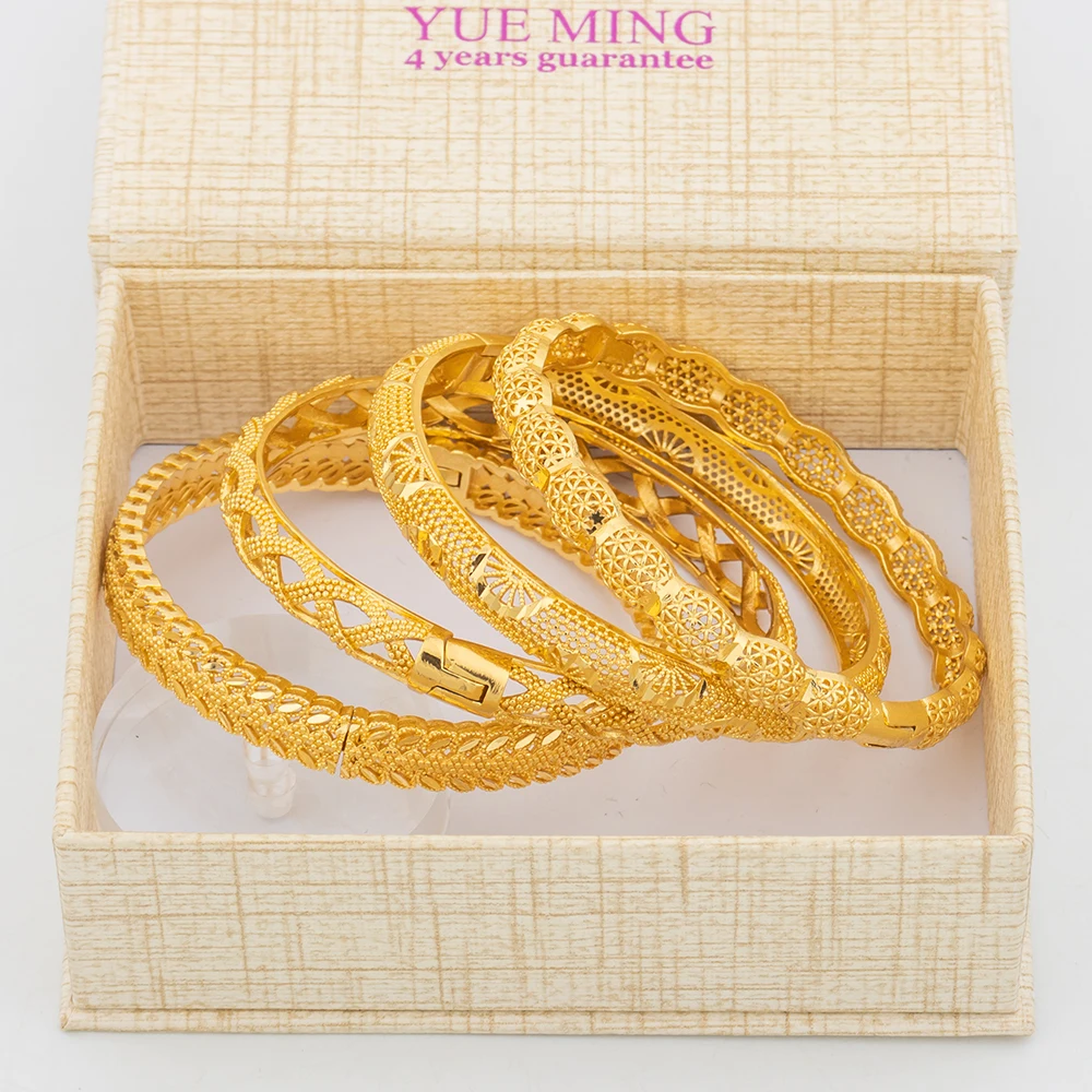 

Gold Plated Bangle with Gift Box Copper Bracelet Dubai Jewelry African Women Charm Luxury Bangles Nigerian Wedding Banquet Gifts