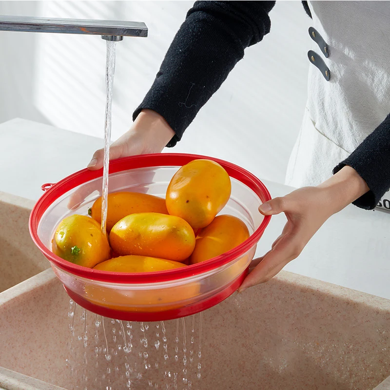 

Microwave Splash-proof Cover Collapsible Food Cover Hollow-out Drain Basket with Handle Food Cover Kitchen Accewwories