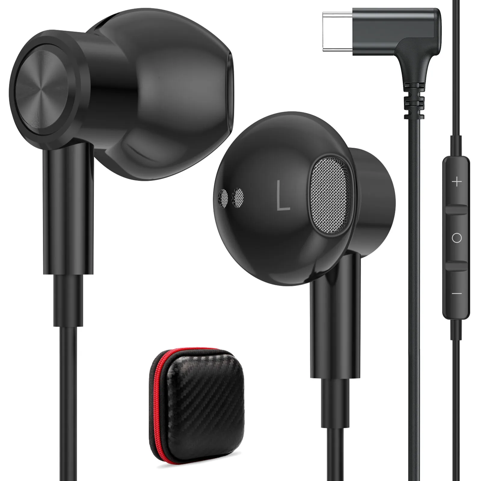 Фото Наушники USB-C с микрофоном, HiFi, магнитные, проводные, игровые, Type-C, 90 °   Угловые L-образные наушники-вкладыши для iPhone и Samsung №1