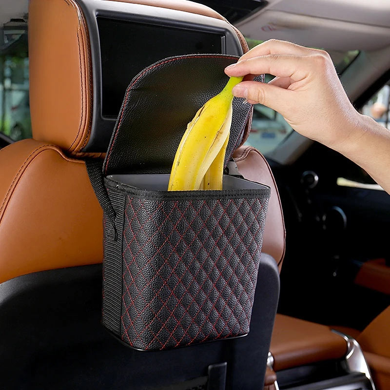 

High Capacity Waterproof Car Trash Can with Lid And Storage Pockets Seat Back Bag Car Garbage Bin Storage Box Auto Accessories