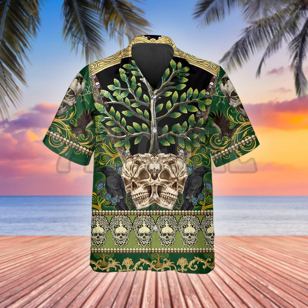 Skull Green Tree 3D All Over Printed Hawaiian Shirt Men's For Women's Harajuku Casual Shirt Unisex