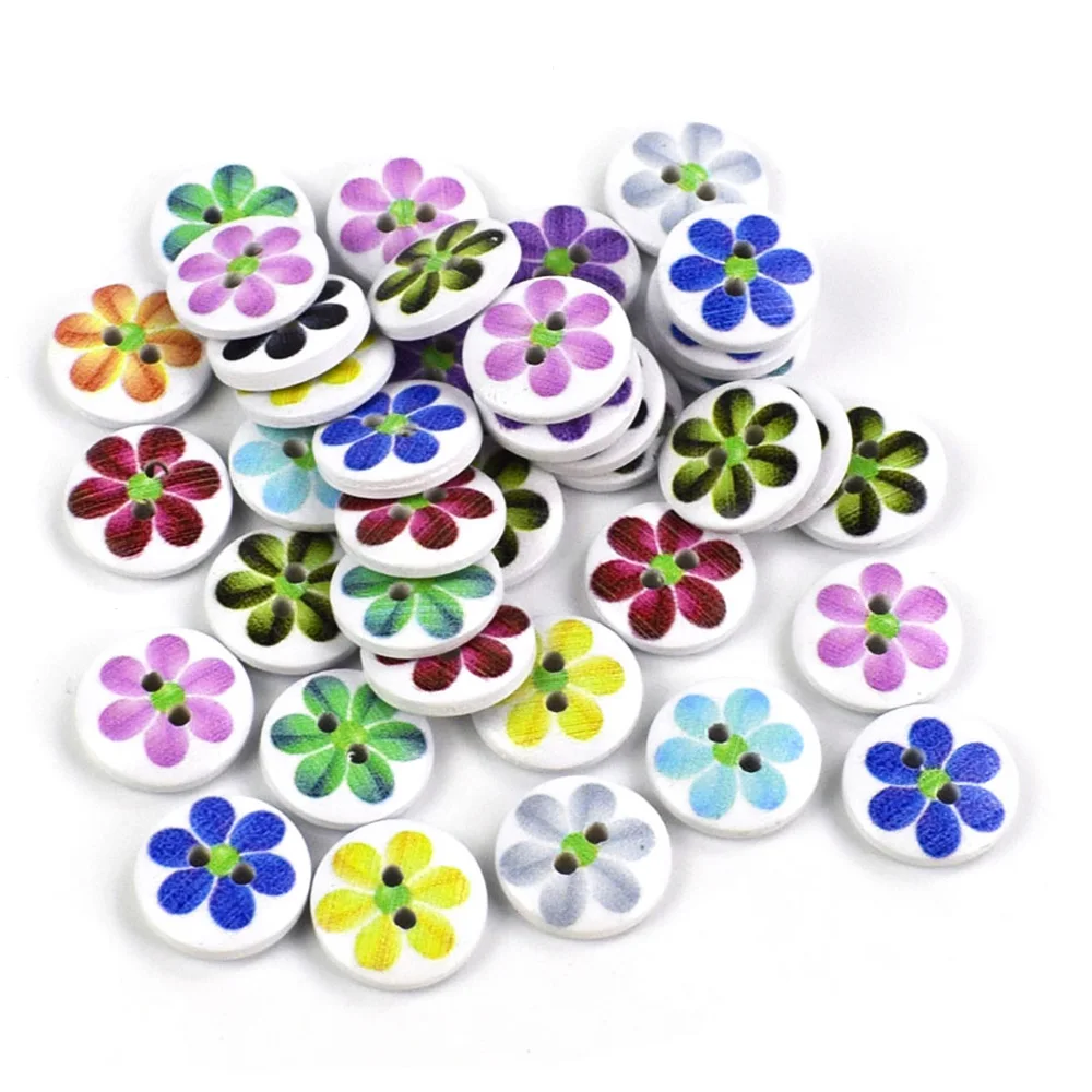 

50PCS 15MM Round Flower Wooden Button Handwork Sewing Scrapbooking Clothing Crafts Accessories Gift Card Sewing Accessories