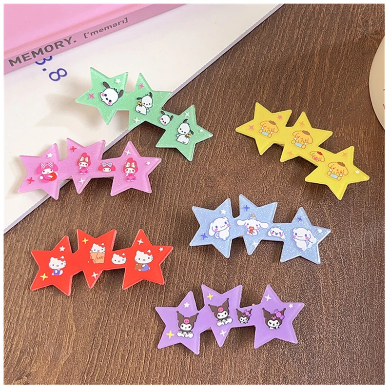 

Sanrio Kawali Hellokitty Kuromi My Melody Cinnamoroll Pochacco Pompompurin Star Hairpin Bb Clamp Ins Cartoon Kids Gift For Girls
