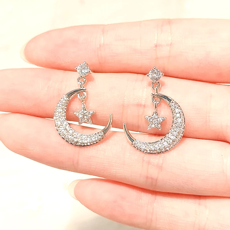

MASA 2022 New Super Sweet Silver Color Moon Star Drop Earrings Women Classic Moon Earrings for Female Fahsion Jewelry Gift