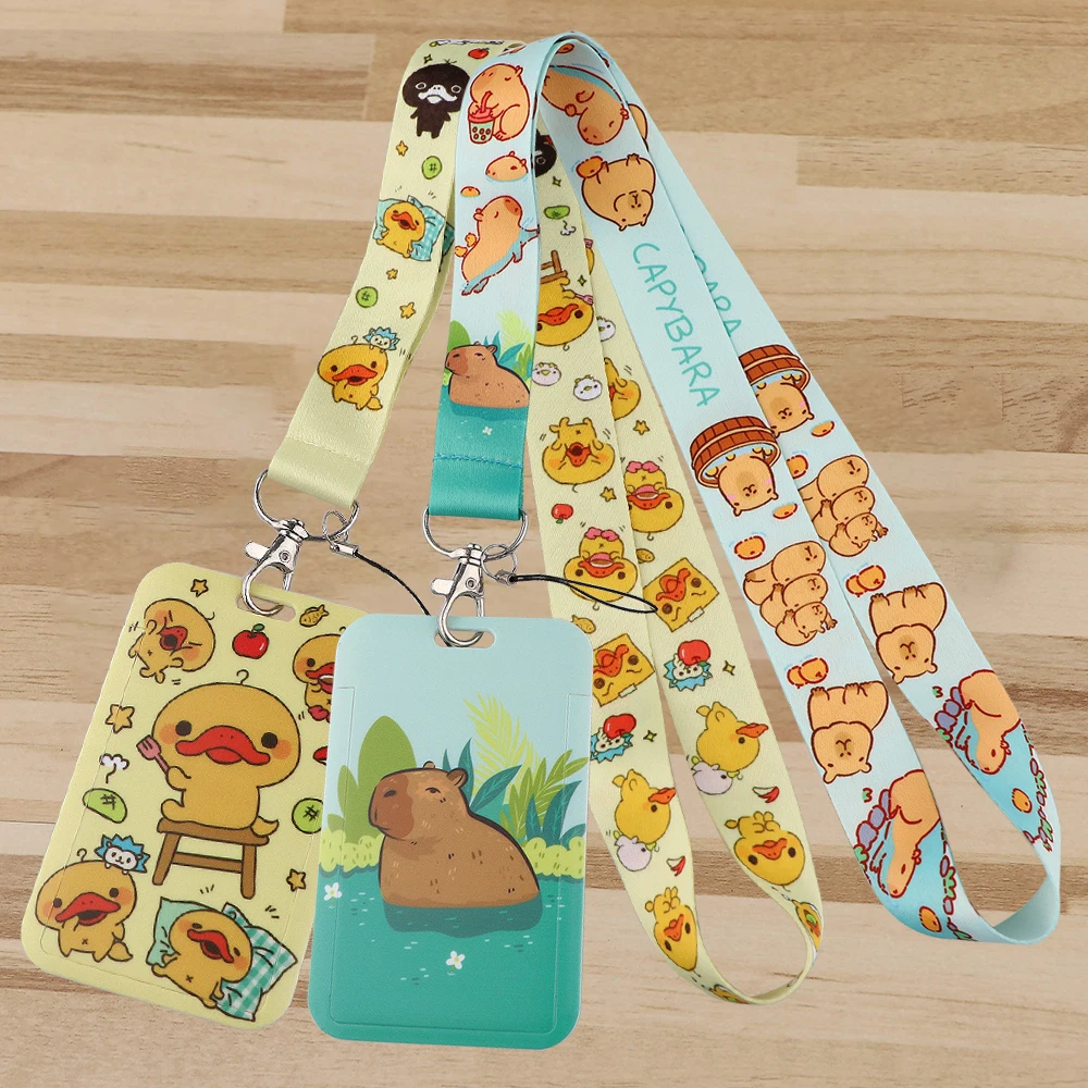 

Cute Capybara Cartoon Duck Neck Strap for Key ID Card Cellphone Straps Badge Holder DIY Hanging Rope Key Ring Accessories