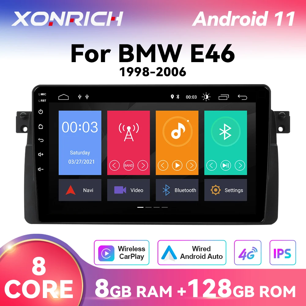 Автомобильный радиоприемник Carplay 8 ГБ 128 Android 11 для BMW E46 M3 318/320/325/330/335 9 дюймов