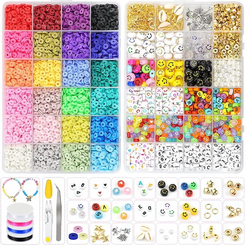 

Mixed Clay Beads Set For Jewelry Making 6MM Polymer Clay Flat Chips For Bracelet Making Accessories Kit DIY Jewelry Making Set