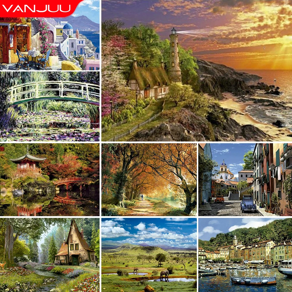 

5D Diamond Painting Scenery Full Square/Round Diamond Forest House Mosaic Picture of Rhinestones DIY Wall Art Home Decor