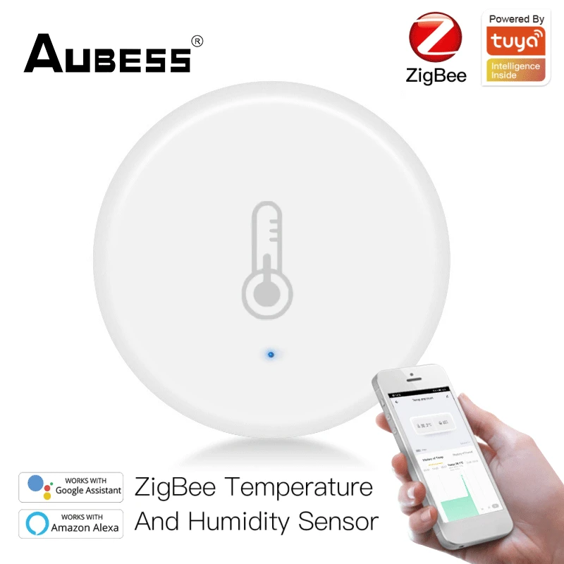 

Датчик температуры и влажности для умного дома, приложение TUYA, мониторинг в режиме реального времени, поддержка Alexa Google Assistant, голосовое управление