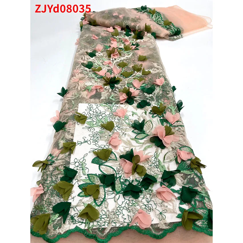 

Exquisite African Beads Clothes Textiles Low Price ​Nigerian Tulle Lace Bridal Fabric ZJYd08035