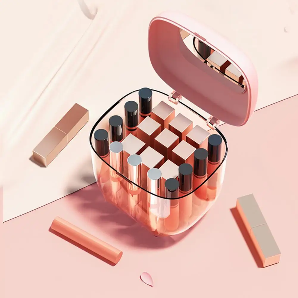 

Practical Lipstick Box Square Lipstick Storage Box Built-in Makeup Mirror Women Lip Glaze Case Storage Holder Dustproof