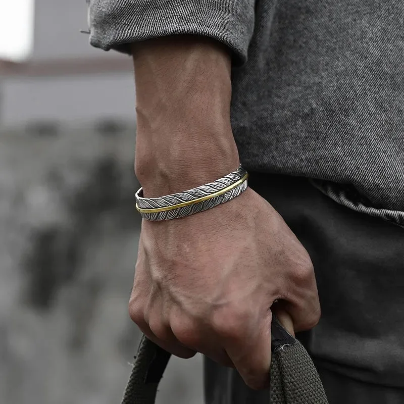 

Silver Color Vintage Adjustable Bracelet Feather Cuff Bracelet for Men Women Bangle Fashion Jewelry