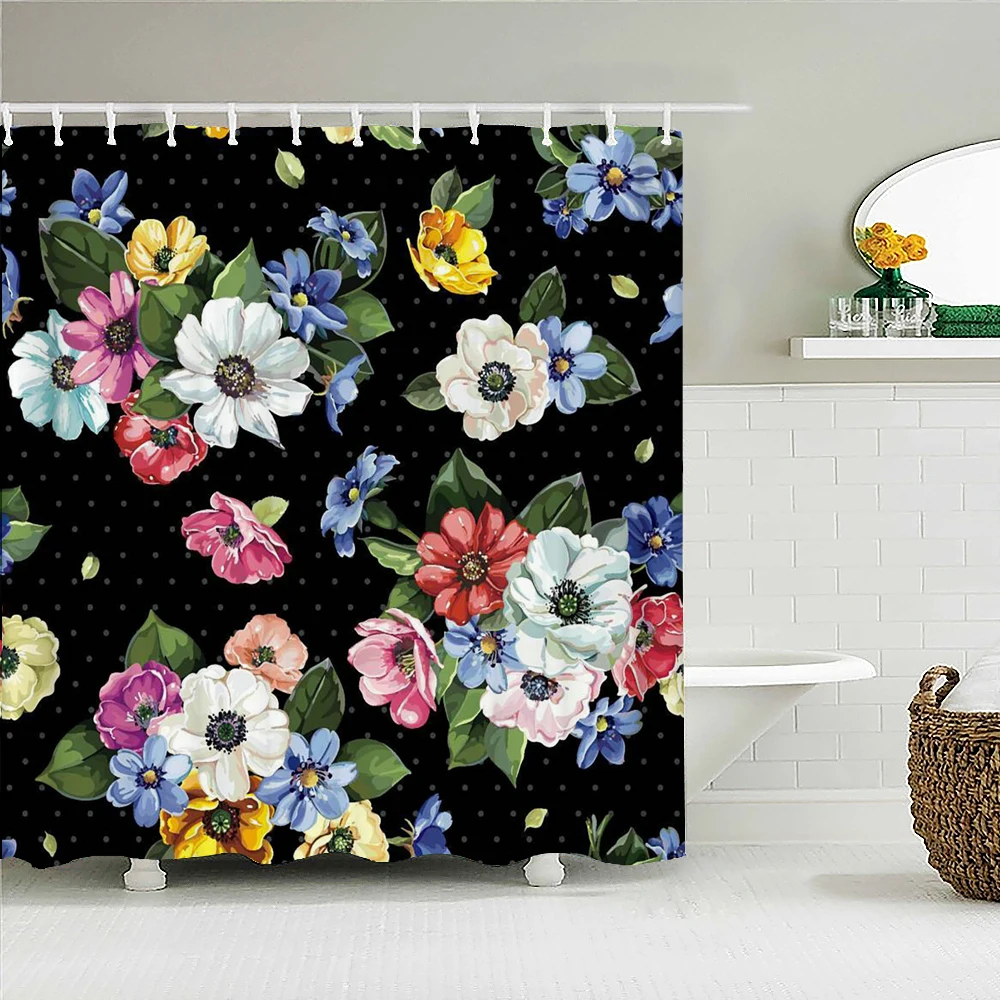 

Beautiful flower butterfly small fresh shower curtain waterproof bathroom decoration home decoration