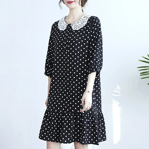 

Женское шифоновое платье в горошек, с рукавом три четверти