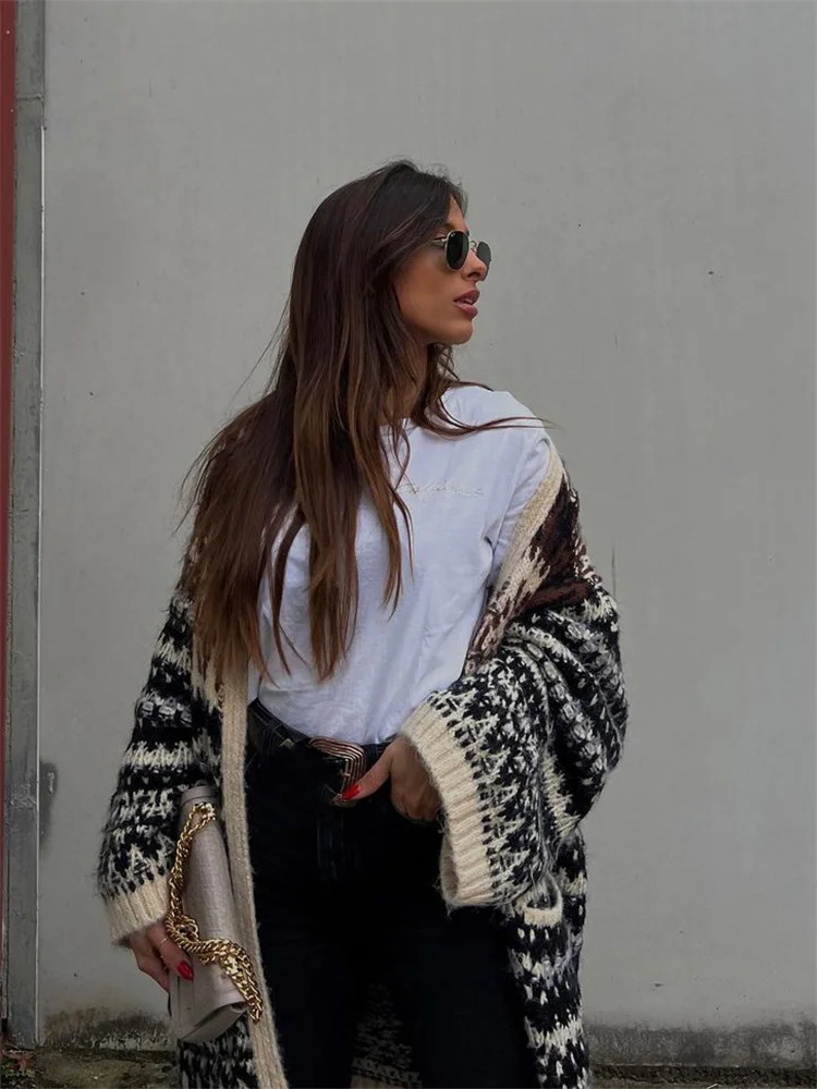 

Женский винтажный вязаный кардиган, Свободный вязаный крючком кардиган в национальном стиле, Повседневная Верхняя одежда оверсайз с откры...