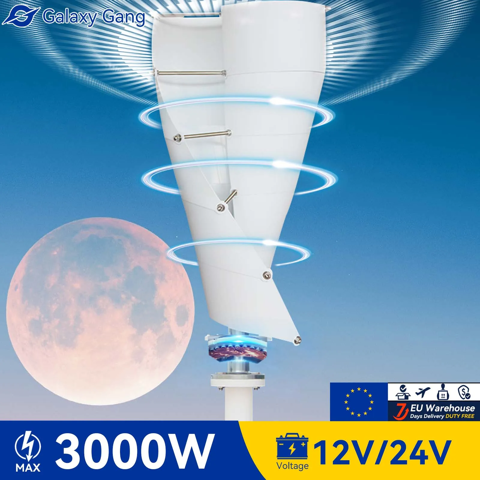 

5days delivery Galaxy Gang Vertical Wind Turbine Generator 3000W 12v 24v 48v Windmills With MPPT Hybrid Controller For Home Use