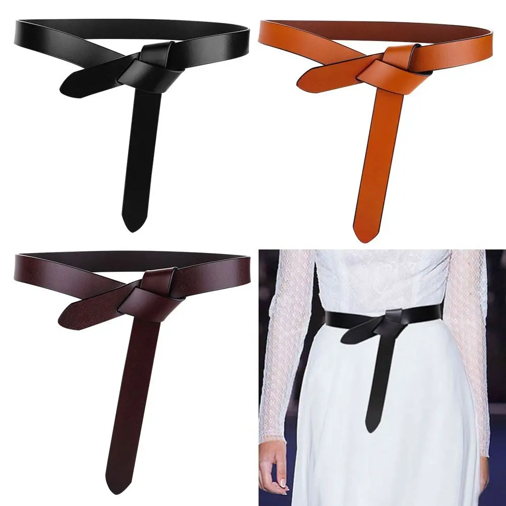 

Casual Skirt Dress Coat Ladies Luxury Knot Wide Belts Corset Strap Band Cowskin Cummerbunds Leather Knotted Waistband