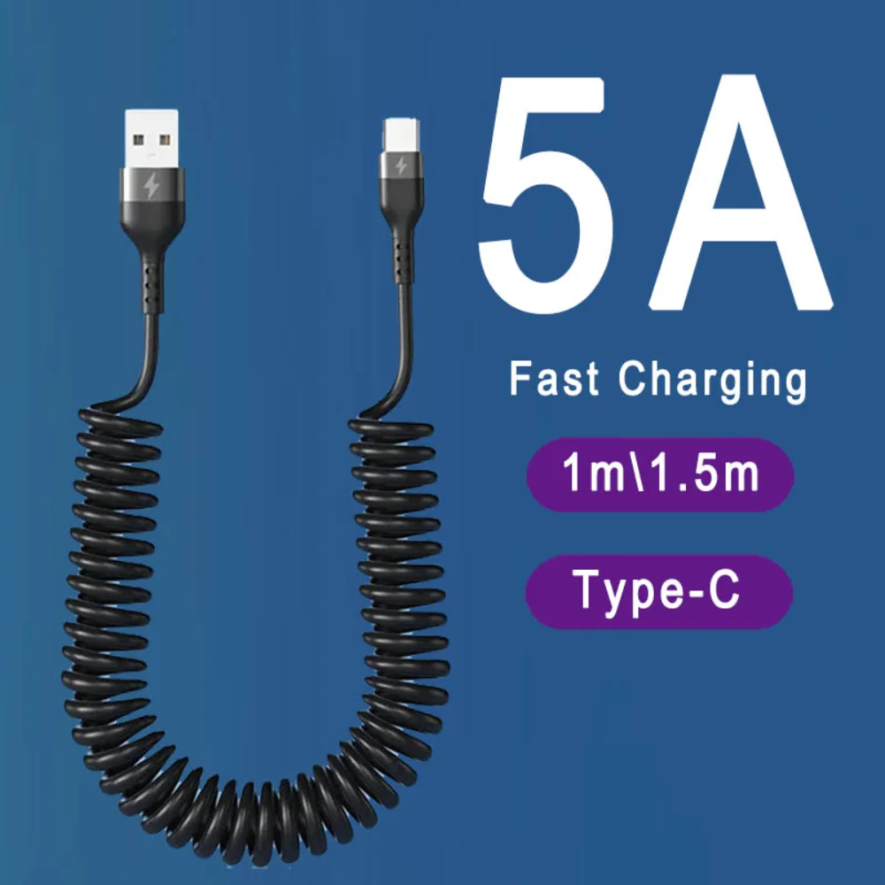 

Кабель для быстрой зарядки, 40 Вт, 5 А, Type C, пружинный Телескопический автомобильный зарядный кабель для телефона, USB-кабель, 3 А, Micro USB для Samsung, ...