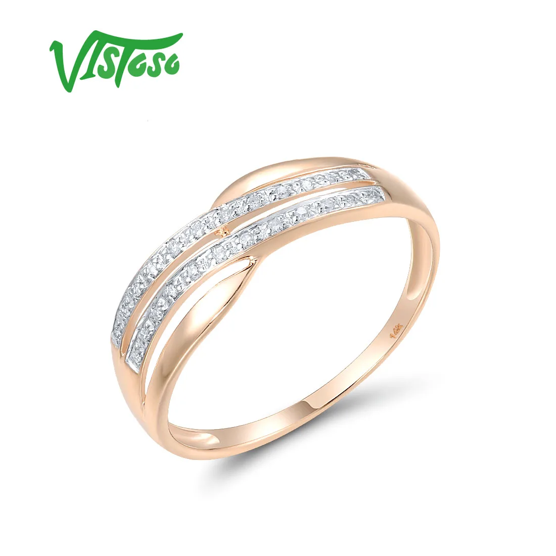 

VISTOSO Genuine 14K 585 Rose Gold Rings For Lady Sparkling Diamond Eternal Wedding Engagement Gifts Simple Delicate Fine Jewelry