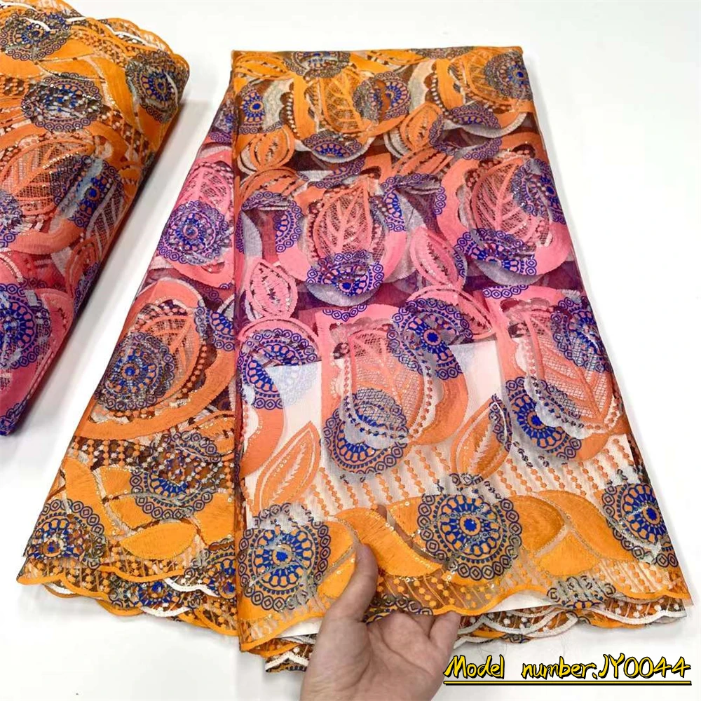 

OEMG Luxury Printing African Lace Fabric 5Yards High Quality Nigerian Wedding Sequins Embroidery French Tulle Lace Fabric JY0044