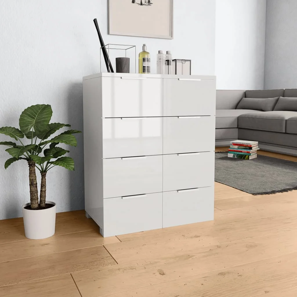 

Small Organiser Storage Drawers Cabinet Box Sideboards for Living Room High Gloss White 60x35x76 cm Chipboard