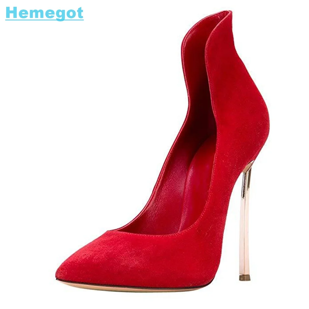 

Bud Heel Pointed Toe Suede Pumps Shallow Stiletto Red Novel Elegant Solid Wedding Women Shoes Sexy Concise Party Banquet Dress