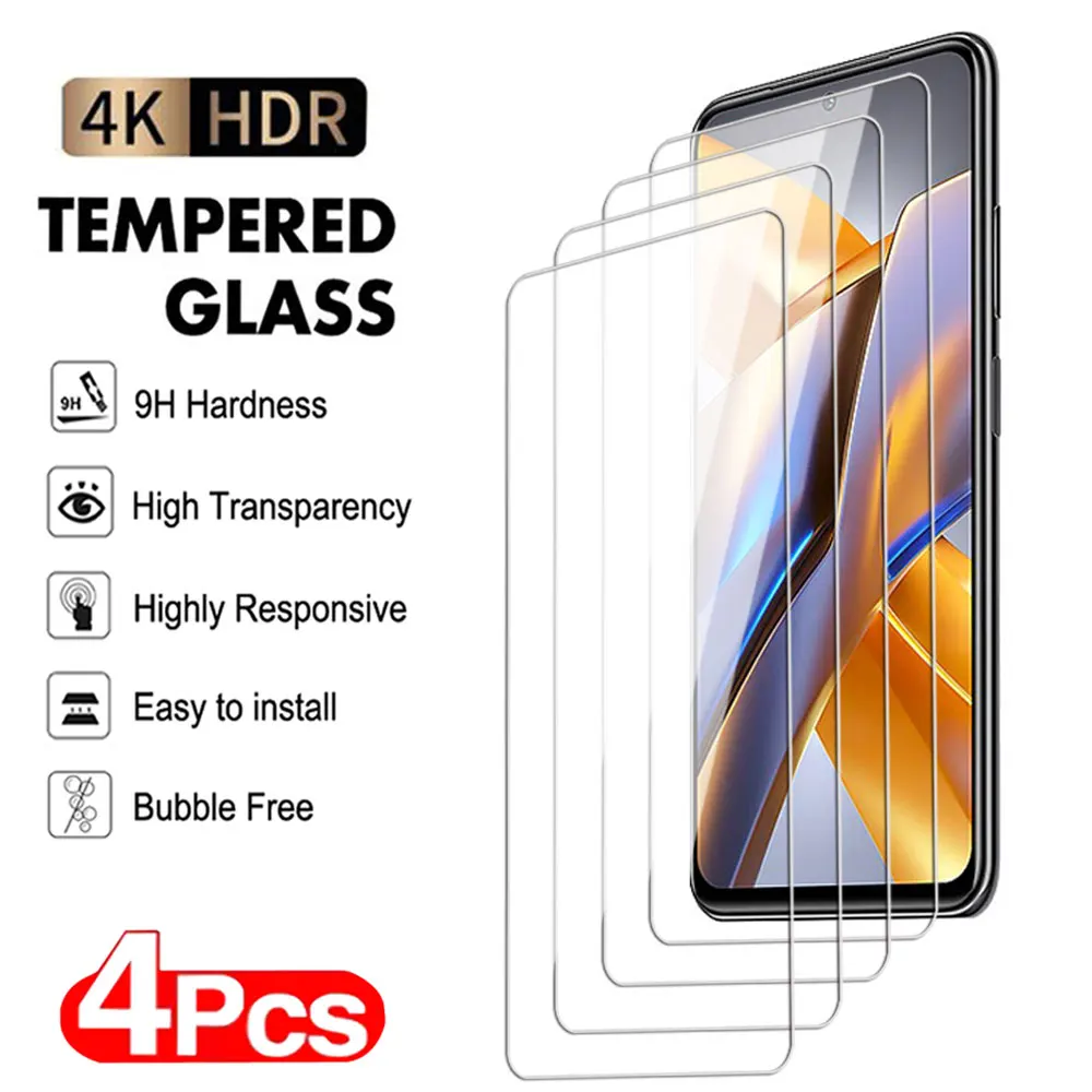 4Pcs Screen Protector For Xiaomi Mi Poco M3 M4 M5 M6 Pro X3 X4 X5 4G 5G Tempered Glass GT NTC M5S Film