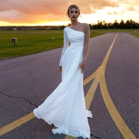 transparent scoop neck with pearls squined a line bride gowns long sleeve party dressesd for women 2022 robe de mari%c3%a9e customize