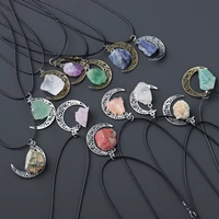 vintage natural stone crystal crescent moon pendant necklace tourmaline chain necklaces women men pink jewelry pendant