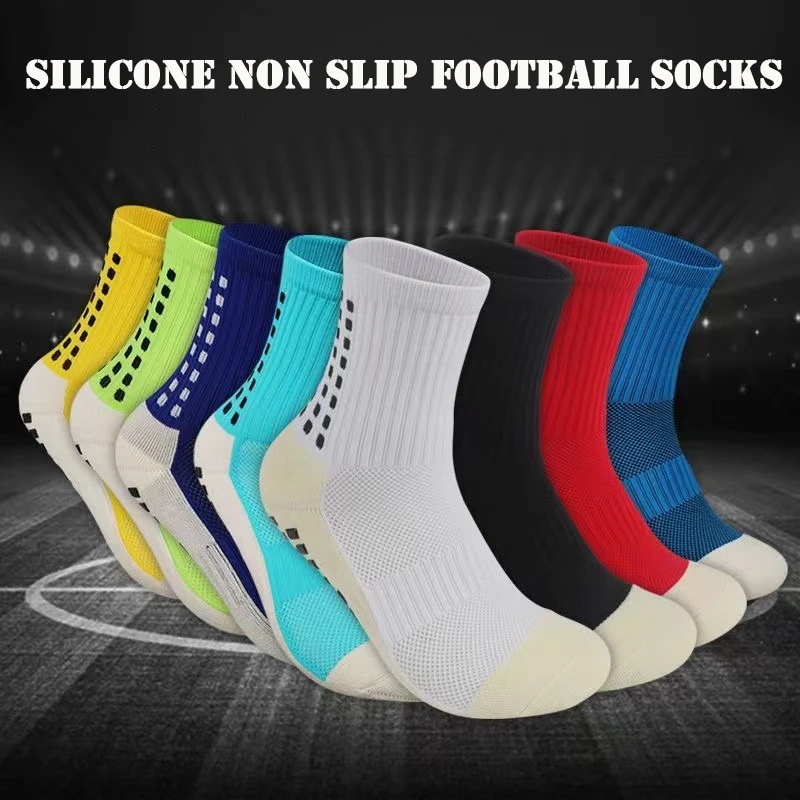 1Pair High Quality New Football Socks Men and Women Sports Socks Non-slip Silicone Bottom Soccer Basketball Grip Socks