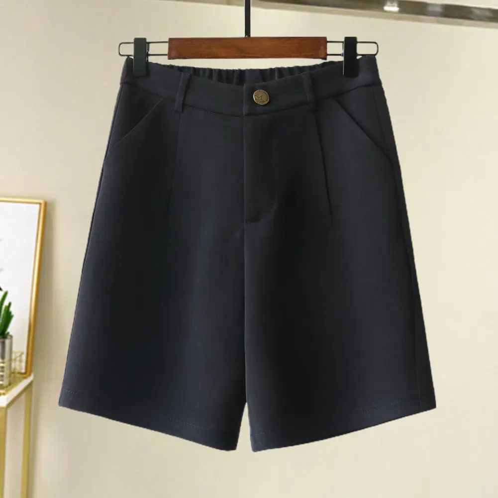 

Women Summer Shorts High Waist Suit Shorts Straight Loose Thin Elastic Waist Soft OL Style Formal Business Shorts