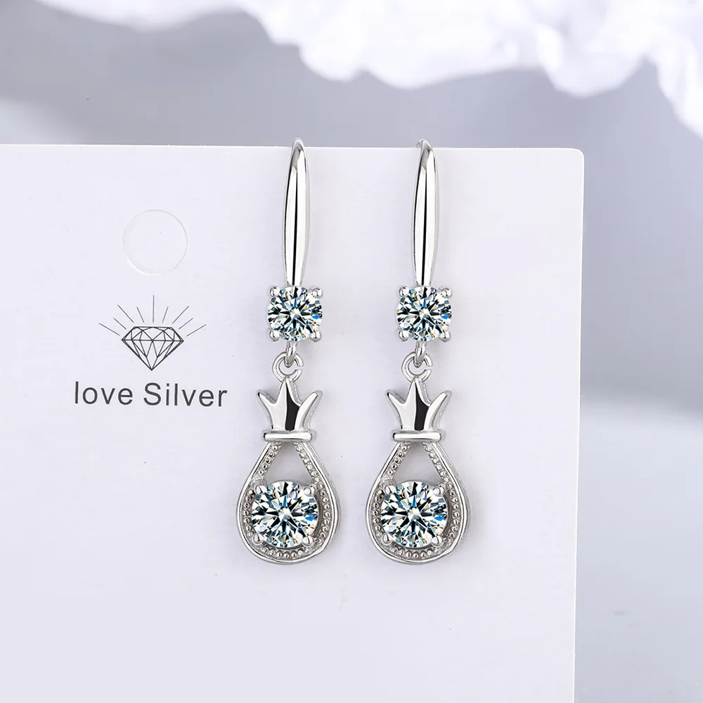 

VENTFILLE Silver Color Crystal Zircon Drop Earrings for Women Girl Exaggerated Long Tassel Crown Princess Earring