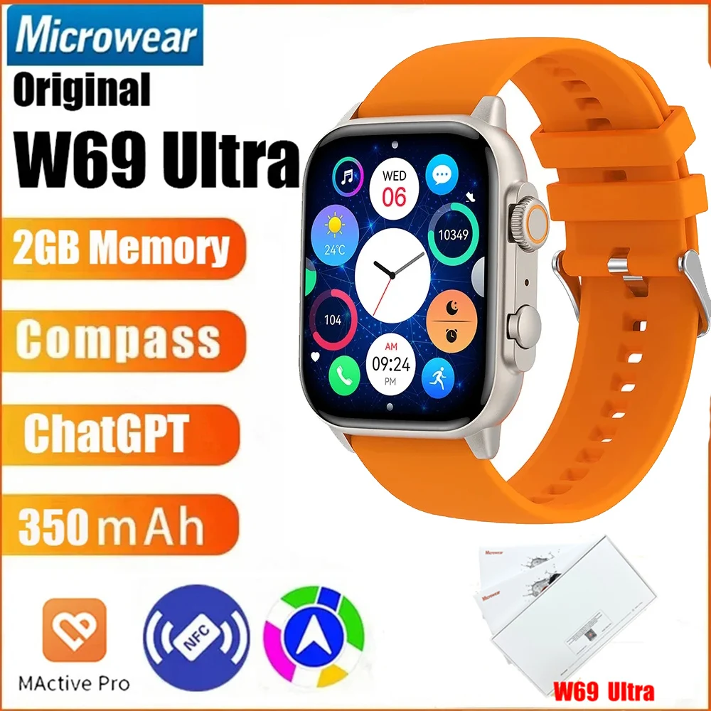 Оригинальные Смарт-часы W69 Ultra для мужчин и женщин Bluetooth-вызов память 2 Гб