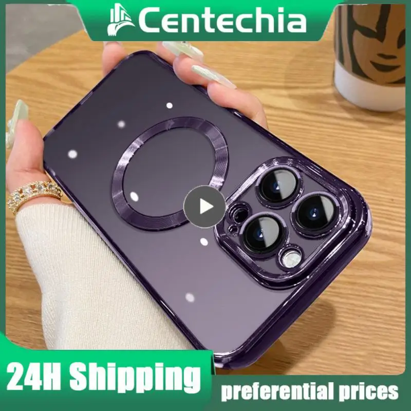 

1PCS Luxury Transparent For Magnetic Wireless Charging Case For 14 13 12 11 Max Plus Clear Plating Silicone