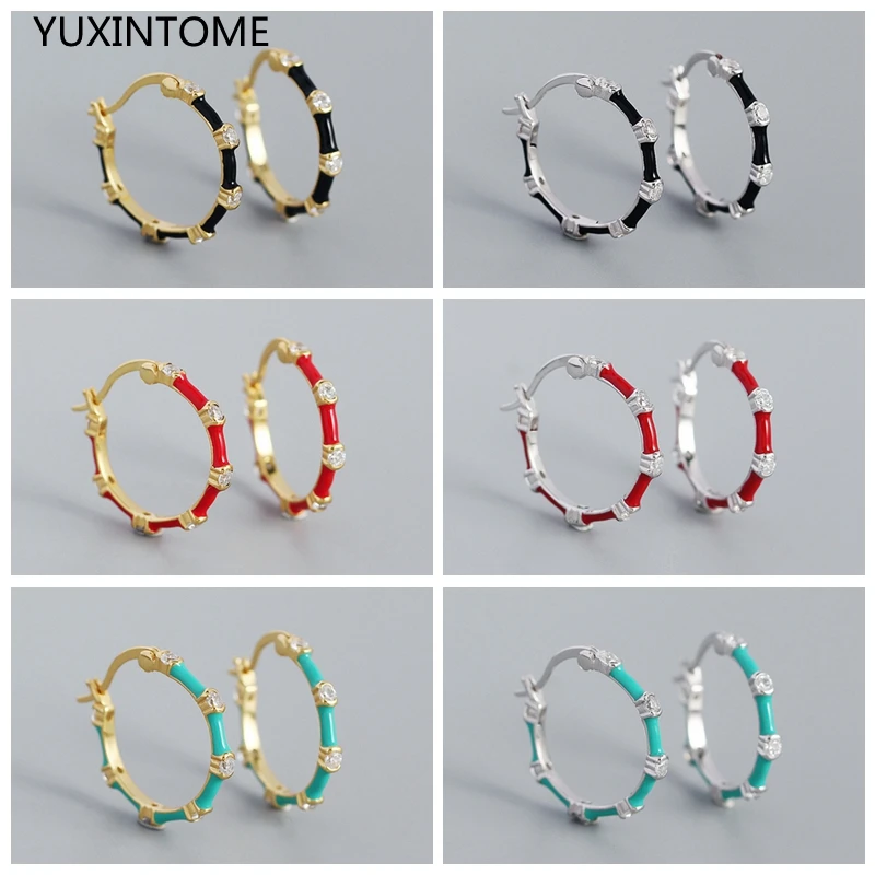 

Big Bamboo Circle Hoop Earrings For Women 925 Sterling Silver Ear Needle Enamel Earrings Party Jewelry Accessories Gift