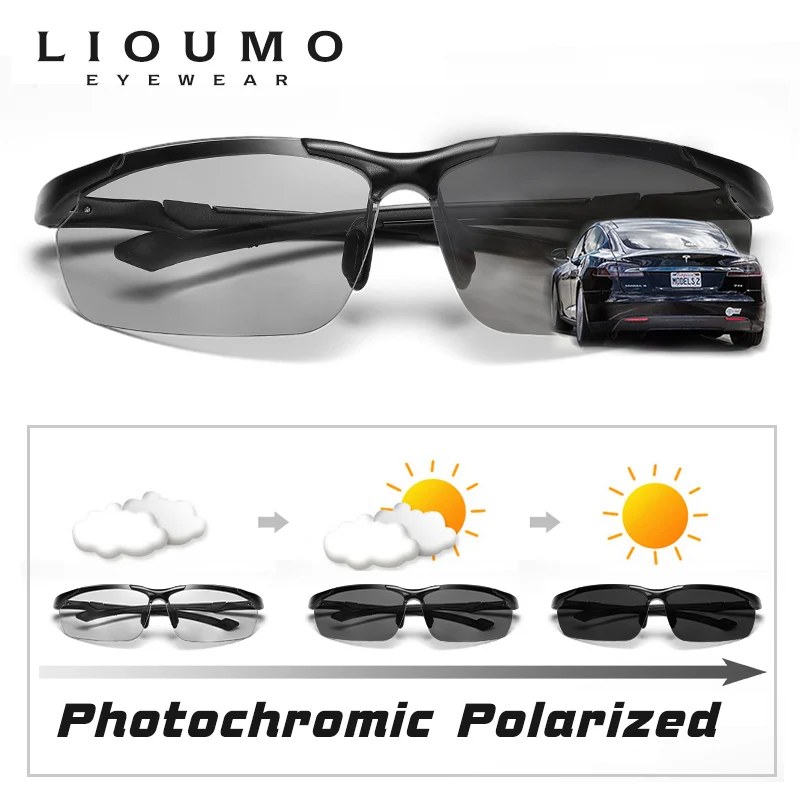 LIOUMO Top Quality Aluminum Magnesium Frame Sunglasses Polarized Men Photochromic Driving Glasses Women Day Night Vision Goggles