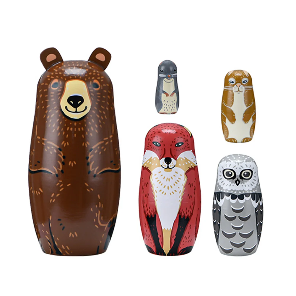 

1 Set of Russian Nesting Dolls Wooden Bear Owl Mole Russian Nesting Wood Stacking Nested for Children Kids Goodie Bags Fillers